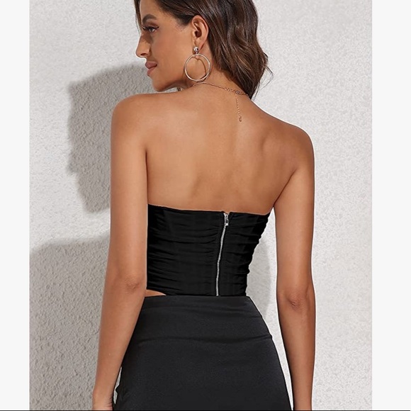 Strapless Open Back Boned Mesh Bustier Zip Back Corset Bodyshaper Crop Top - Picture 3 of 3